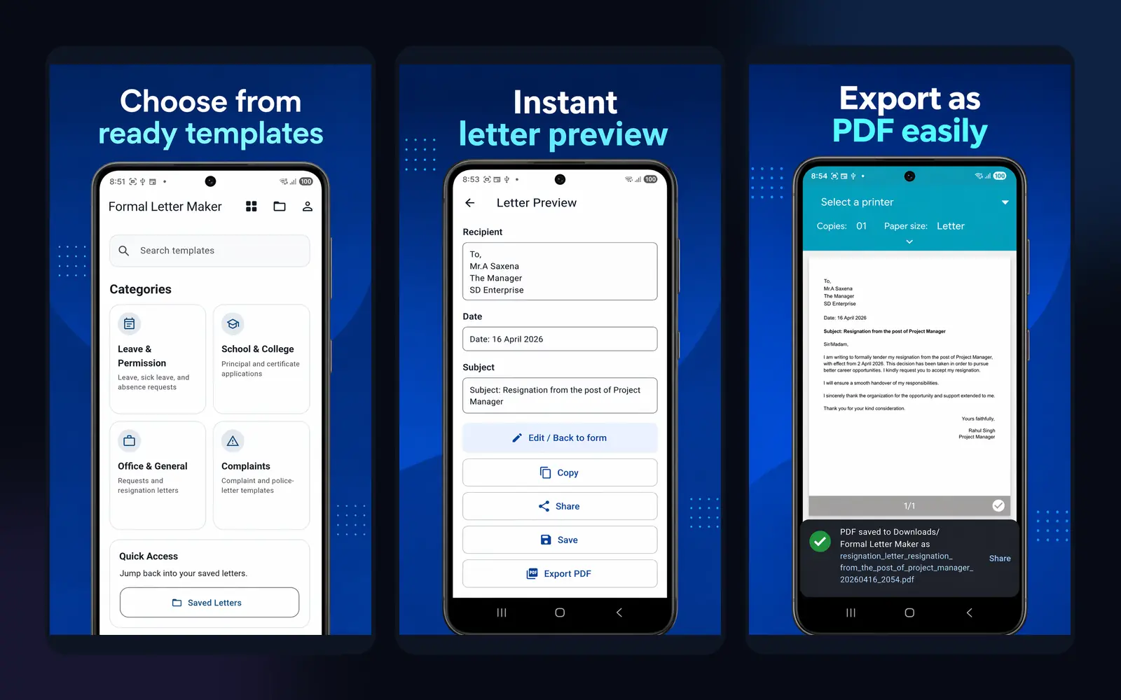 Formal Letter Maker feature gallery