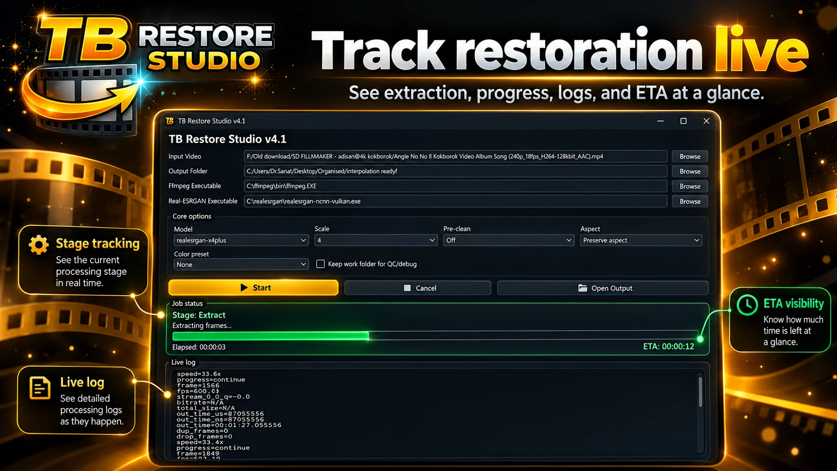 TB Restore Studio live restoration progress